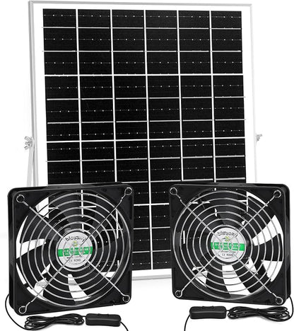 blessny 5.5" Solar 2 Fan Kit for Intake or Exhaust air, Weatherproofed Solar Powered Fans for Outside Chicken Coops, Greenhouses, Shed, Pet House Air Ventilation