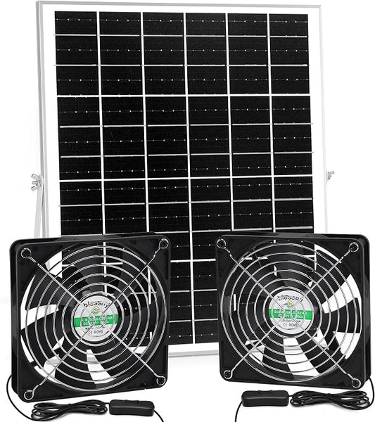 blessny 5.5" Solar 2 Fan Kit for Intake or Exhaust air, Weatherproofed Solar Powered Fans for Outside Chicken Coops, Greenhouses, Shed, Pet House Air Ventilation