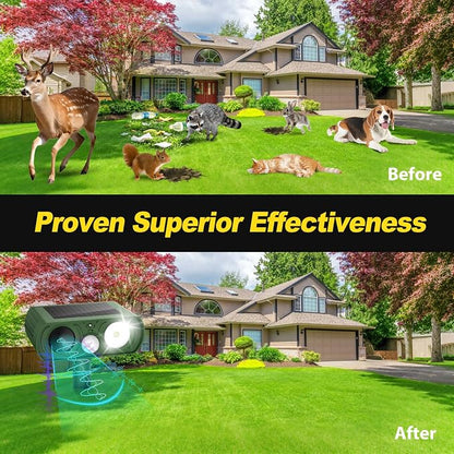 Solar Ultrasonic Animal Repellent Outdoor, Deer Repellent Devices Waterproof, Cat Squirrel Rabbit Dog Raccoon Deterrent Animal Repeller with Motion Detection, Keep Skunk Away for Yard, Green, 2 Pack