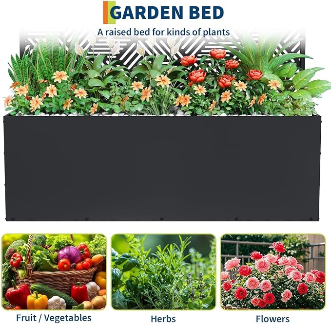 GarveeLife Metal Planter Box with Trellis, 71"x47"x16" Raised Garden Bed for Climbing Plants, Vegetables, Vines, Privacy Planters for Patio with Drainage Holes, 15.7" Deep Planting Bed