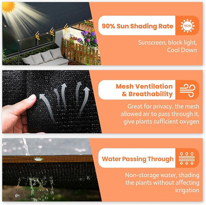 Riare 90% Black Shade Cloth- 20 x 30 FT Sunblock Garden Shade Cloth, Sun Shade Mesh Tarp with Reinforced Grommets for Greenhouse, Garden, Plants, Patio, Backyard, Pergola, Chicken Coop