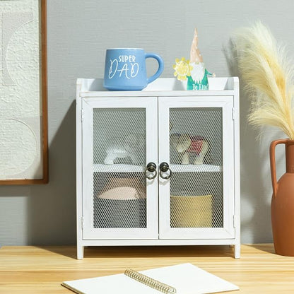 COLLECTIVE HOME - 2 Tiered Storage Cabinet, Countertop Cabinet, Wood Organizer for Kitchen Living Room Bedroom Bathroom Office with Magnetic Door, 15.75 x 14.5 x 6.5, White, 02
