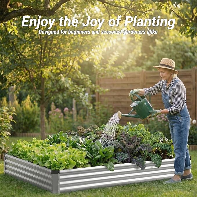 2PCS 6x3x1 FT Rectangle Metal Raised Garden Bed Kit, 0.5mm Thickened Silver Color-Coated Galvanized Steel Outdoor Planter Box, Elevated Metal Raised Planters for Flowers, Vegetables, Fruits, Herbs