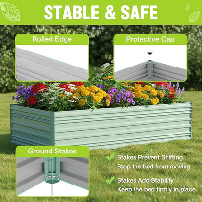 WORKPRO 7.5x4x2ft Outdoor Galvanized Raised Garden Bed, Rust-Resistant Planter Raised Beds for Vegetable, Flowers, Herbs, Light Green