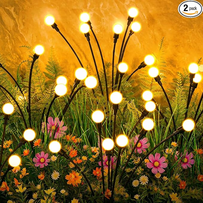 Solar Lights Outdoor(2 Pack-16 LEDs), ASMAD Solar Garden Lights, Outdoor Decorations, Firefly Light for Patio Decor, Big Bulb, Unique Gifts for Women, Gifts for Grandma