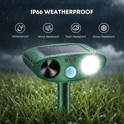 2026 Upgraded Solar Ultrasonic Animal Repeller Outdoor, Sonic Fortress Pro Deer Repellent with Motion, Waterproof,Cat Deterrent for Garden Yard, Squirrel Raccoon Skunk Rabbit Dog Bird (Green, 4-Pack)