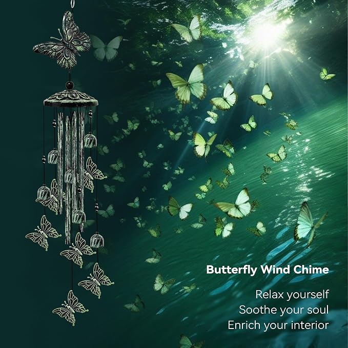 35" Butterfly Wind Chimes for Outside, Butterfly Wind Chimes Gifts for Mother's Day, Garden Decor for Outdoor Porch Patio Home Yard Decorations