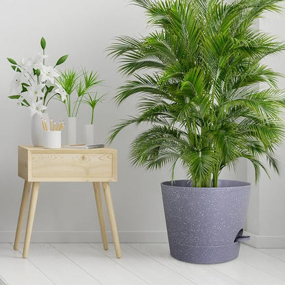 Meowell 12 inch Large Self Watering Pots for Indoor Outdoor Plants, Plant Pots with Mesh Drainage Holes for Garden House Plants, Plastic Planters with Reservoir for Flower, Speckled Grey