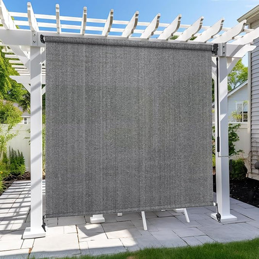 KANAGAWA Custom Size Light Grey Outdoor Roller Shade Exterior Patio Cordless Roll Up Shade for Pergola, Deck Porch Gazebo, Backyard