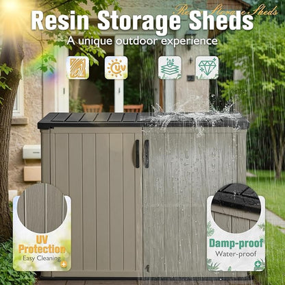 Greesum Outdoor Horizontal Storage Sheds 26 Cu.ft, Resin Large Storaged Box Weather Resistance Without Shelf, Easy to Assemble, Prefect for Garden, Patio, Backyard, Beige