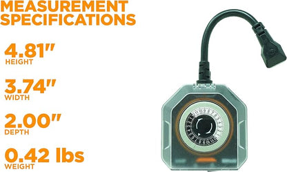 Woods 50124WD Outdoor 24-Hour Heavy Duty Mechanical Timer; 3/4Hp; 2 Grounded Outlets; Black (Pack of 6)
