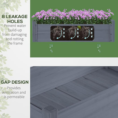Outsunny 34"x34"x28" Raised Garden Bed, 2-Tier Elevated Wood Planter Box for Backyard, Patio to Grow Vegetables, Herbs, and Flowers, Gray