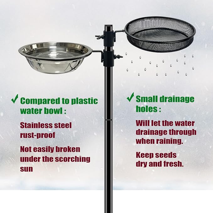 CQAIRIOU Standing Bird Feeder Tray,Open Platform Bird Feeding Mesh Seed Tray with Adjustable Heavy Duty Stand Birds Feeder Pole for Outside Wild Birds in Garden Backyard