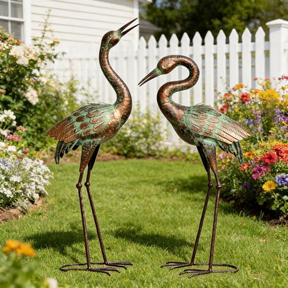 Shorayn Metal Heron Garden Statue Life-Size Crane Set Indoor Yard Decor Handmade Gift
