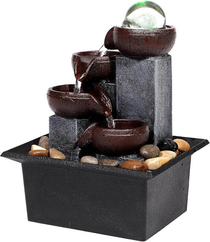 Tabletop Water Fountain-Indoor Waterfall-Desktop Fountain-Spinning Crystal Ball Lighting LED Colors from-Waterfall-Indoor Water Fountains with Natural River Rocks for Feng Shui Effect