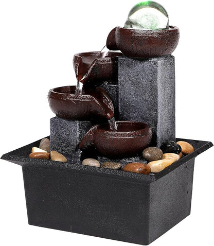 Tabletop Water Fountain-Indoor Waterfall-Desktop Fountain-Spinning Crystal Ball Lighting LED Colors from-Waterfall-Indoor Water Fountains with Natural River Rocks for Feng Shui Effect