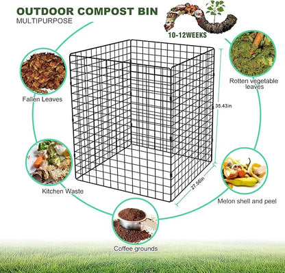 Large Compost Bin Outdoor, Square Mesh Garden Wire Compost Bin for Stacking Leaves and Yard Waste Black 36X36X28 Inches