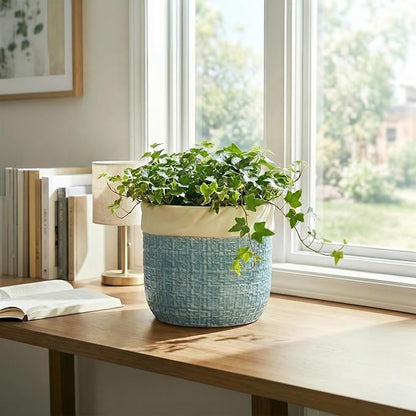 Ceramic Planter - 8 Inch Plant Pot for Indoor Outdoor Plants, Boho Planters with Drainage Hole and Plug, Round Decorative Flower Pots, Garden Home Office Decor, Plant Lover Gifts, Blue