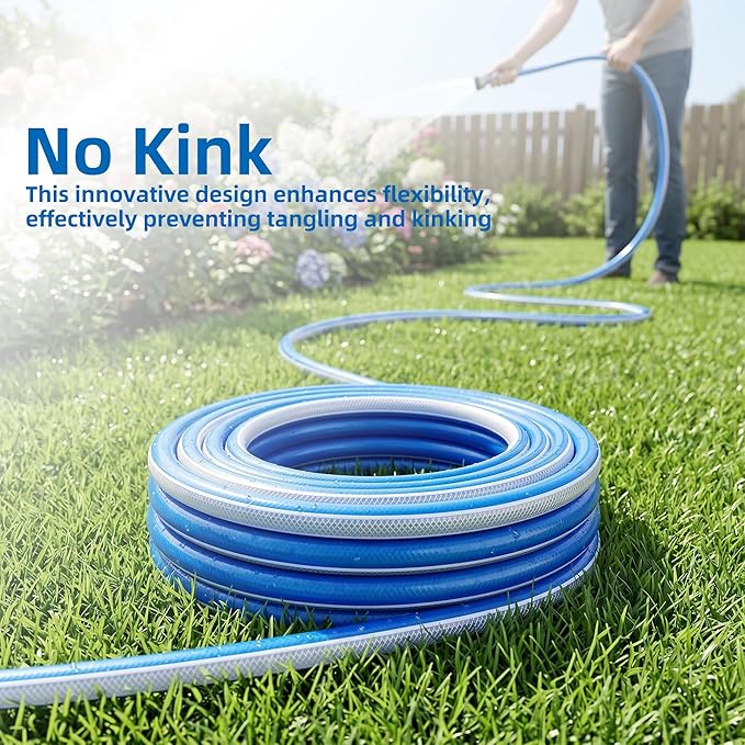 Blue Garden Hose 3/4 in. x 50 ft. -Non Kinking, Leak Free, Flexible, Male to Female Fittings -Heavy Duty Lightweight Durable PVC Water Hose -150PSI Work & 500PSI Burst, for Lawn & Commercial Use
