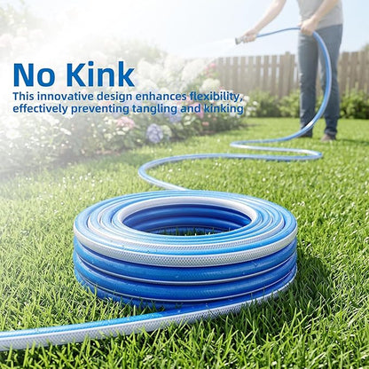 Blue Garden Hose 3/4 in. x 50 ft. -Non Kinking, Leak Free, Flexible, Male to Female Fittings -Heavy Duty Lightweight Durable PVC Water Hose -150PSI Work & 500PSI Burst, for Lawn & Commercial Use