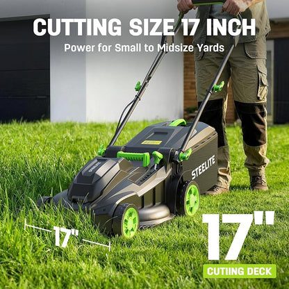 STEELITE 40V(2x20V) 17-inch Electric Lawn Mower, 12-Inch Cordless String Trimmer and 500CFM Leaf Blower Combo, Cordless Lawn Mower Set with 3x4.0Ah Batteries and Dual Chargers