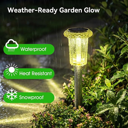 Eyrosa Solar Outdoor Lights Starburst Pattern, 10 Pack High-Visibility Lemon Yellow Housing, Waterproof Stainless Steel Solar Stake Lights for Pathway Garden Yard Walkway Driveway Lawn Outside Decor