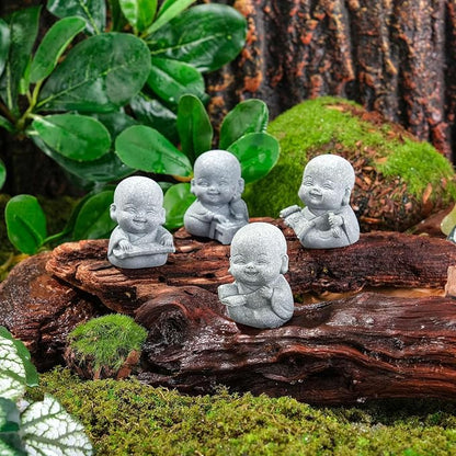 4pcs Mini Laughing Buddha Statues Monk Sandstone Sculptures Cute Baby Buddha Figurine Set Wealth Good Luck Decor Zen Spiritual Ornaments for Home Aquarium Office Garden - Style B