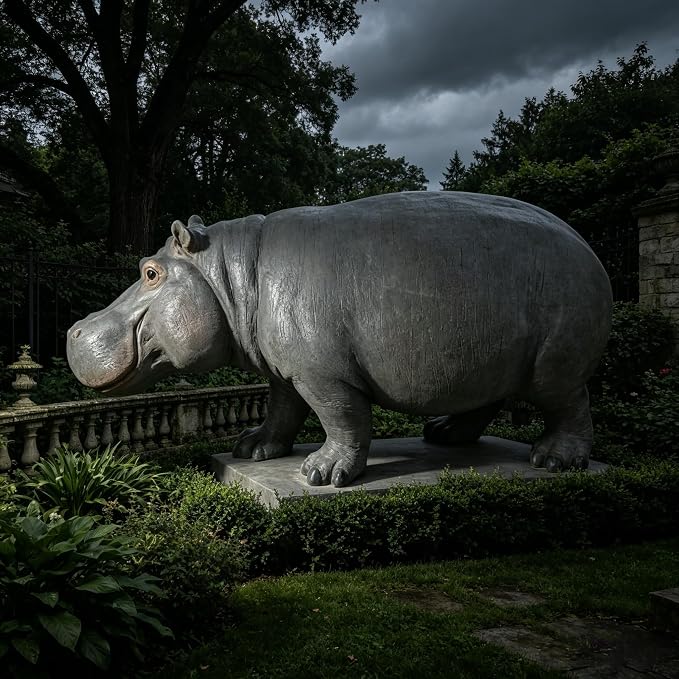 27.56" Large Weather Resistant Hippopotamus Garden Statue, Realistic Resin Hippo Wildlife Sculpture, Outdoor Decor for Lawn Yard Patio Pond Landscaping