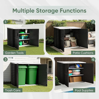 Devoko Resin Outdoor Storage Shed, 34 Cu Ft Outdoor Storage Cabinet with Shelf, Waterproof, Double Locks, Resin Storage for Trash Can, Garden Tools, Pool Supplies (Black)