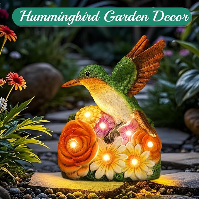 Linkax Birthday Easter Gifts for Adults Women Mom Grandma, Hummingbird Statue Solar Lights Outdoor Garden Decor for Outside Patio Yard Front Porch Balcony Home, Gardening Housewarming Gifts New Home