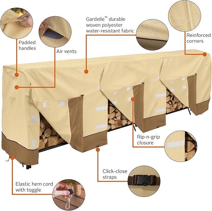 Classic Accessories Veranda Water-Resistant 12 Foot Log Rack Cover, Outdoor Patio Cover