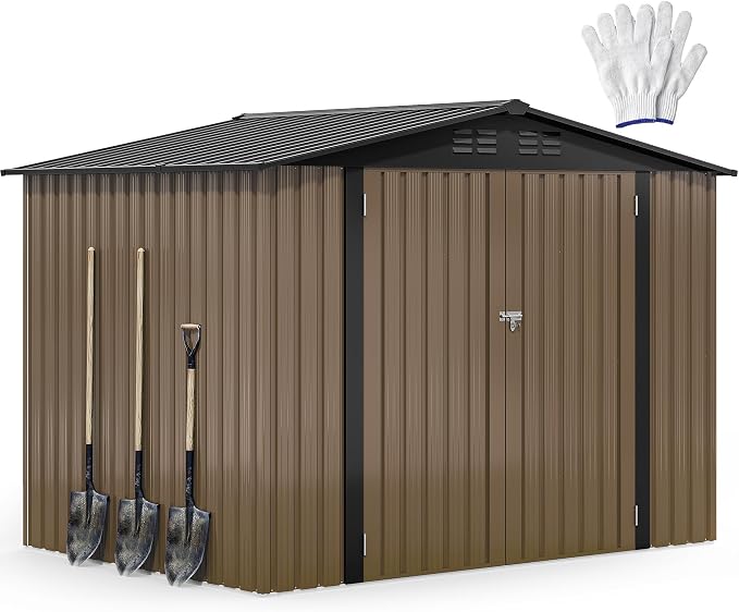 DWVO 7'x5' Large Metal Outdoor Storage Shed, Heavy Duty Tool Storage Sheds for Backyard Patio Lawn - Ideal for Bicycles, Garden Tools, and Lawn Equipment, Easy-to-Assemble, Brown