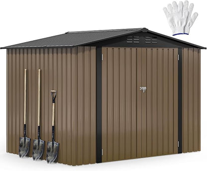 DWVO 7'x5' Large Metal Outdoor Storage Shed, Heavy Duty Tool Storage Sheds for Backyard Patio Lawn - Ideal for Bicycles, Garden Tools, and Lawn Equipment, Easy-to-Assemble, Brown