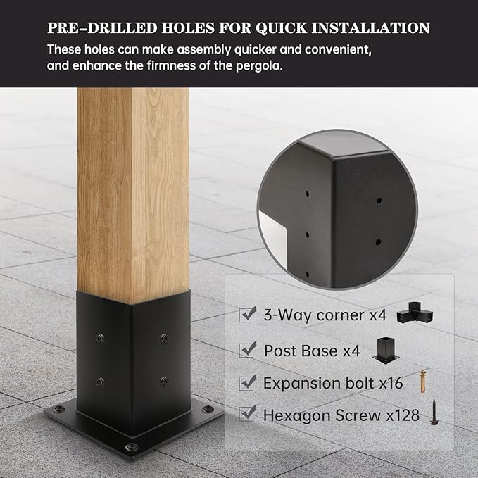 Pergola Kit, Pergola Brackets 4-Way Right Angle Corner Bracket Woodworks DIY Post Base Kit, Wooden Beams for Gazebos, Patio Pergolas, Log Cabin Outdoor Pergola Hardware for 4x4 Lumber