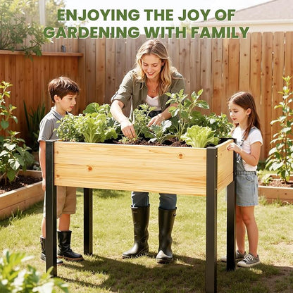 SUNYRISY Wooden Raised Garden Bed Outdoor with Metal Legs for Gardening, 45.6" L x 23.6" W x 31.5" H Elevated Planter Garden Box Raised Bed for Vegetable Flower Herb