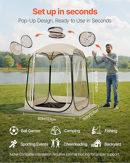 VEVOR Pop up Sports Tent, 8 Sizes Optional Clear Bubble Tent for 1-6 Person, Waterproof Outdoor Pod with Floor Mat & Top Cover, Garden Igloo Dome Tents Camping Shelter for Sports Watching