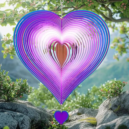 Stainless Steel Wind Spinner Outdoor Garden Decor, Gifts for Women Mom, 3D Metal Reflective Hanging Wind Spinners Sculpture for Outside Patio Garden Yard Porch Decorations (Colorful Heart, 12 Inch)