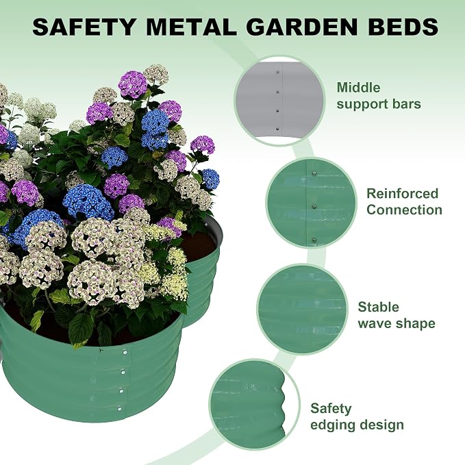 Garvee 2 Pack Galvanized Raised Garden Bed, Petal-Shaped, 4x4x1ft, Green | Metal Planter Box Combines into 4 Circles, Open Base for Veggies, Herbs & Flowers, Rust-Resistant Outdoor Garden Bed