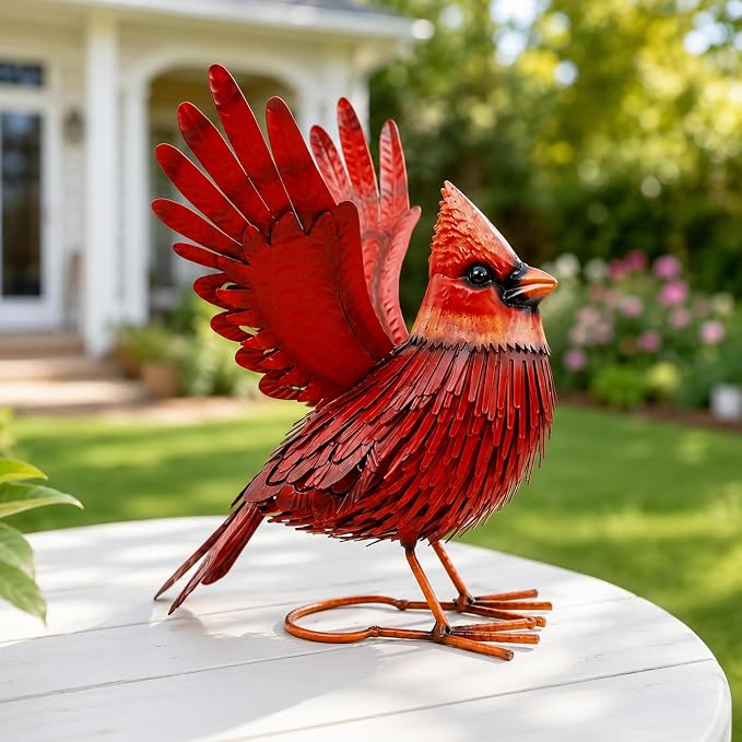 Nacome Cardinal Garden Decor Metal Yard: Art Outdoor Sculptures & Statues Large Red Bird Ornaments for Patio Balcony Front Backyard - Valentines Day Gifts for Her Wife Women Mom Grandma Birthday