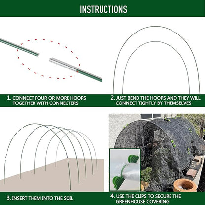 MAXPACE Greenhouse Hoops Kit, DIY 8ft Grow Tunnel, Fits Raised Garden Beds 2.7ft Wide & Up, 50 Pcs Rust-Proof Fiberglass Frame Support Rods for Row Cover, Shade Cloth, Frost Netting & Plant Stakes