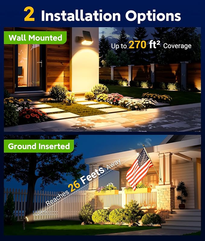 LETMY Solar Lights Outdoor Waterproof IP65, 2 Pack Solar Spot Lights Outdoor with 14 Big LEDs, 2-in-1 Wall Lights & 2 Modes Solar Landscape Spotlights for Pathway Yard Decor Garden Gifts (Warm White)