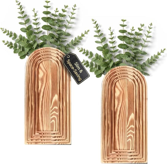 Wooden Wall Planter Vase Set of 2 - Natural Wood Wall Vases for Flowers & Decor - Wall Decor Farmhouse Walls Art for Hallway, Entryway, Bathroom, Living Room