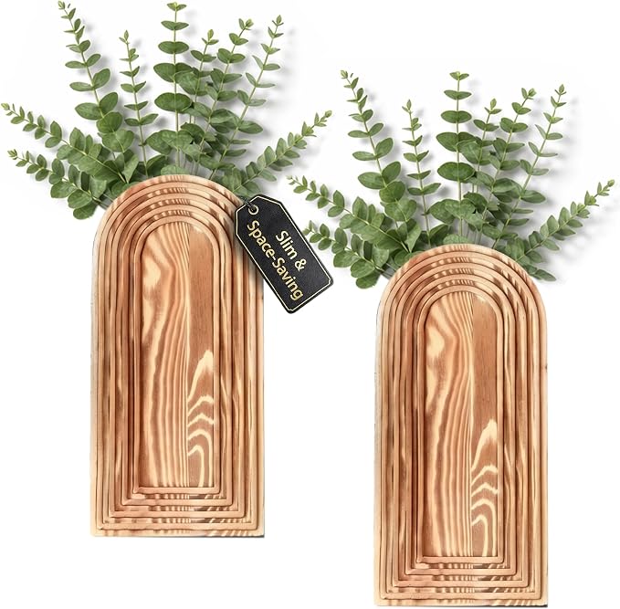 Wooden Wall Planter Vase Set of 2 - Natural Wood Wall Vases for Flowers & Decor - Wall Decor Farmhouse Walls Art for Hallway, Entryway, Bathroom, Living Room Set of 2 - Black Color