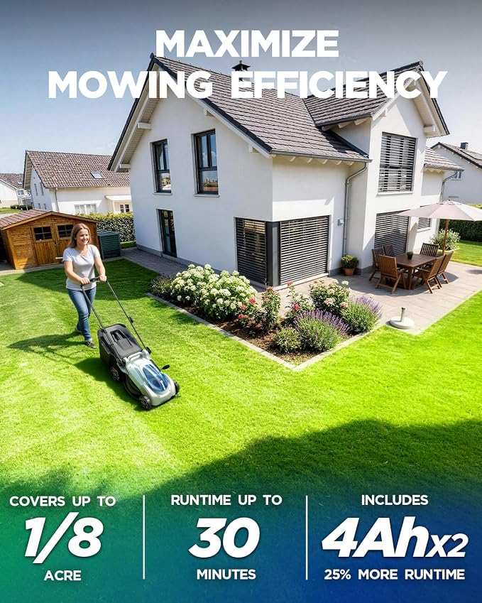 16" Cordless Lawn Mower, 40V Lightweight Push Mower with 4.0Ah Battery & Charger, Ultra-Quiet Motor for Small Yards, Lawn Care, Backyard Maintenance