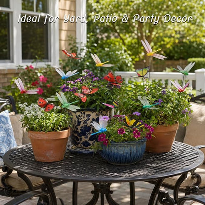 30PCS 3D Dragonfly Garden Stakes Butterfly Garden Stakes for Outdoor Decor | Waterproof Dragonfly Butterfly Decorative Garden Stakes for Flower Arrangements Outdoor Indoor Spring Garden Decor