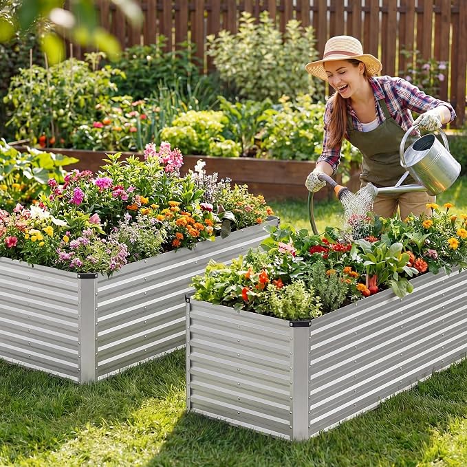 DUMOS Galvanized Raised Garden Bed Outdoor, 8x4x2ft 2 Pack Raised Metal Planter Box, Rust-Resistant Steel Garden Planter, Rectangular Gardening Flower Bed for Vegetables Flowers Herbs, Open Bottom