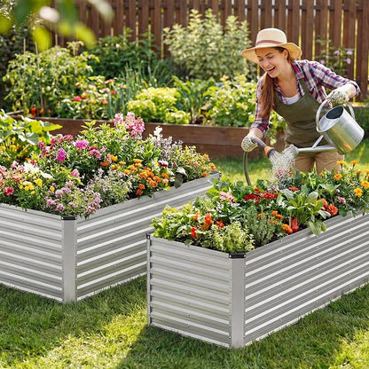DUMOS Galvanized Raised Garden Bed Outdoor, 8x4x2ft 2 Pack Raised Metal Planter Box, Rust-Resistant Steel Garden Planter, Rectangular Gardening Flower Bed for Vegetables Flowers Herbs, Open Bottom