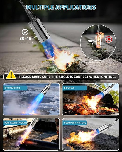 PAULINN Propane Torch Weed Burner, High Output 340,000 BTU Flamethrower with QCC 12 FT Hose, Compatible with 1 lb Propane cylinders and Any Standard 5–100 lb Tanks, Self-Ignite & Dual Flame Control