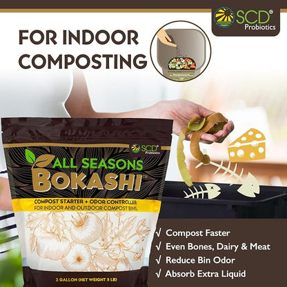 All Seasons Bokashi Compost Starter - Dry Bokashi Bran for Kitchen Compost Bin - Compost Food & Pet Waste Quickly & Easily with Low Odor by SCD Probiotics - 3 Pack (15 lbs)