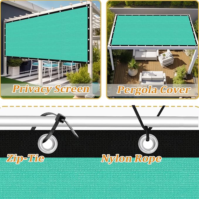 Shade&Beyond Customized Size 90% Sun Shade Cloth with Grommets, 4' X 17' Pergola Shade Cover Canopy, Mesh Tarp Sun Screens for Patio, Outdoor, Garden, Backyard GN01, Turquoise